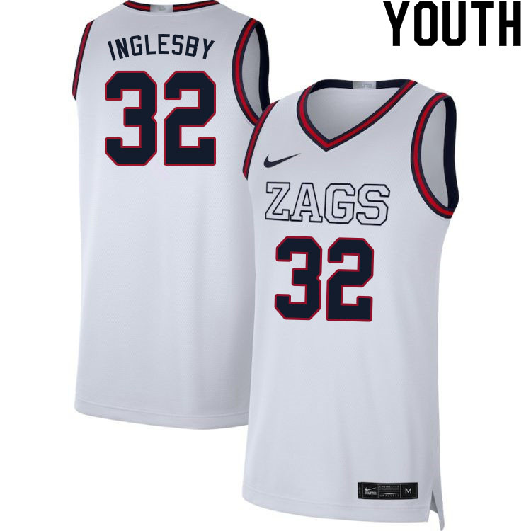 Youth #32 Evan Inglesby Gonzaga Bulldogs College Basketball Jerseys Sale-White
